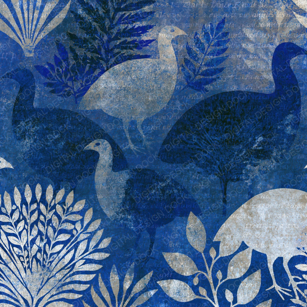 Woodblock Guineafowl Midnight Silver Digital Paper Pack (DDD014321)