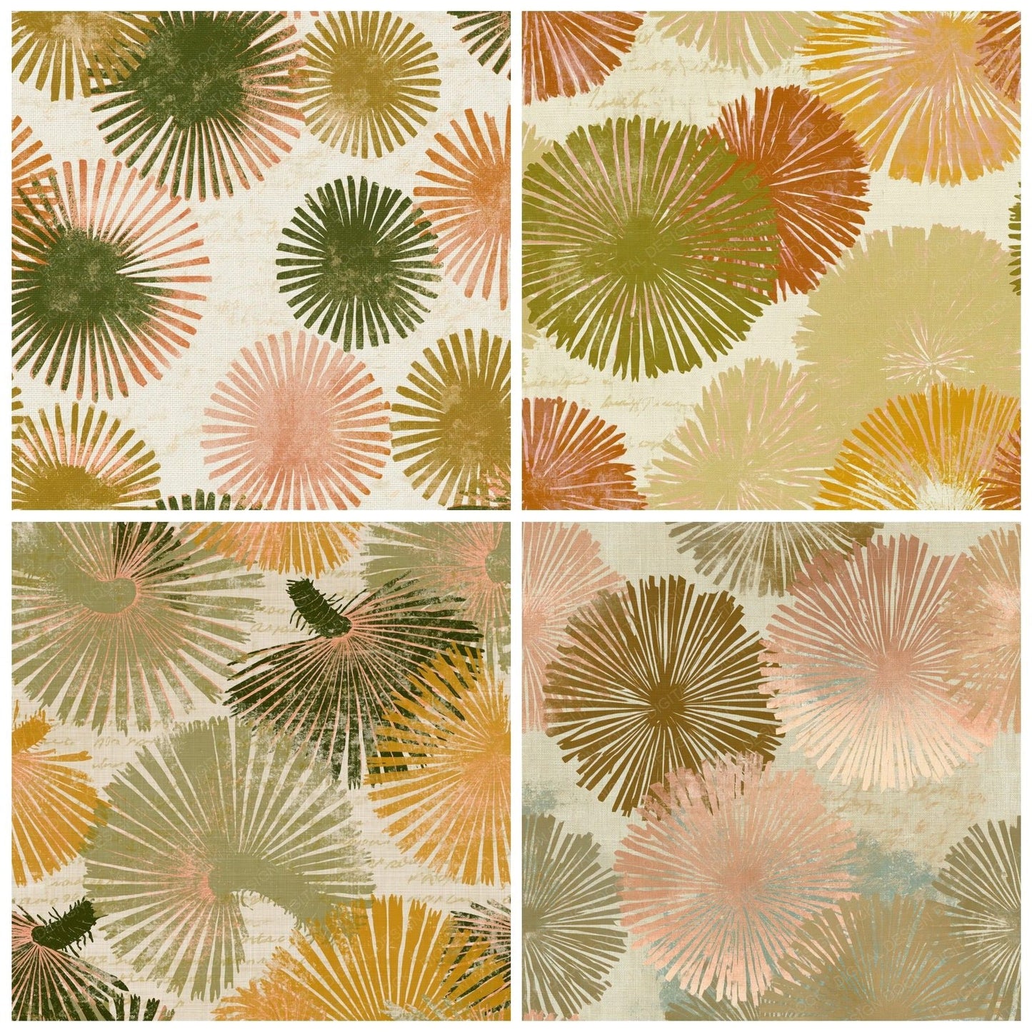 Woodblock Tube Worms Olive Ochre Digital Paper Pack (DDD014322)