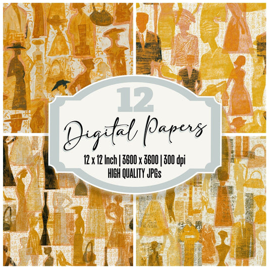 Woodcut Fashion Magazine Honey Mustard Seamless Digital Paper Pack (DDD014323)