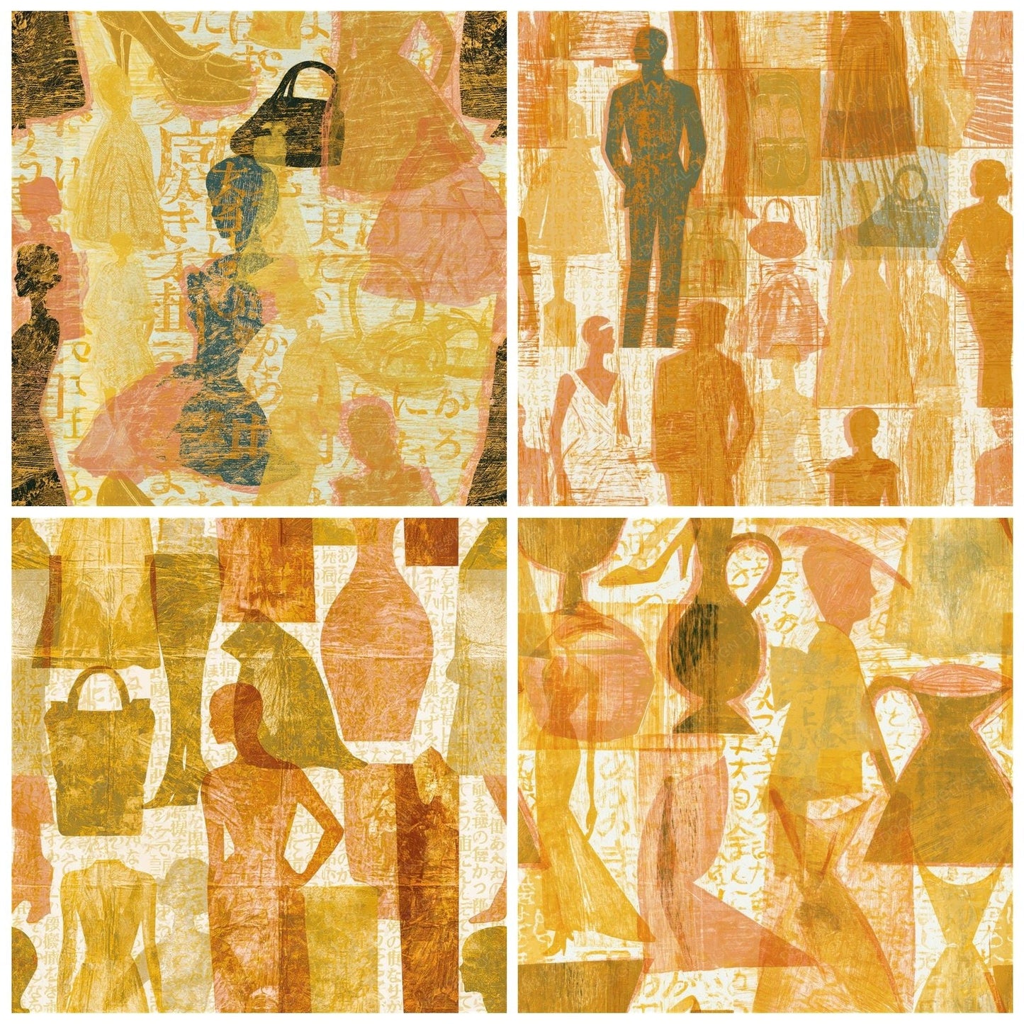 Woodcut Fashion Magazine Honey Mustard Seamless Digital Paper Pack (DDD014323)