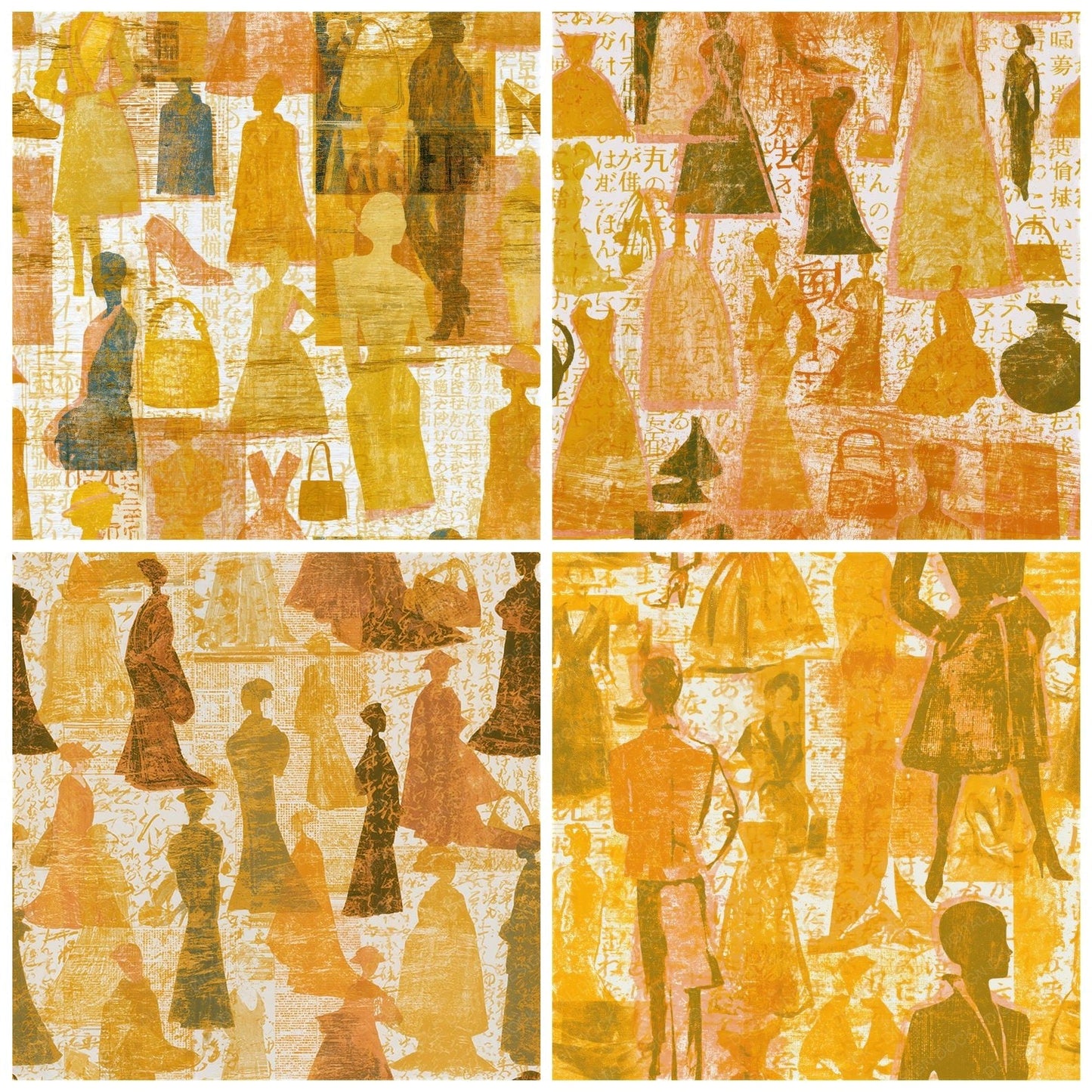 Woodcut Fashion Magazine Honey Mustard Seamless Digital Paper Pack (DDD014323)