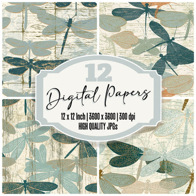 Woodcut Lacewings Sea Glass Seamless Digital Paper Pack (DDD014324)