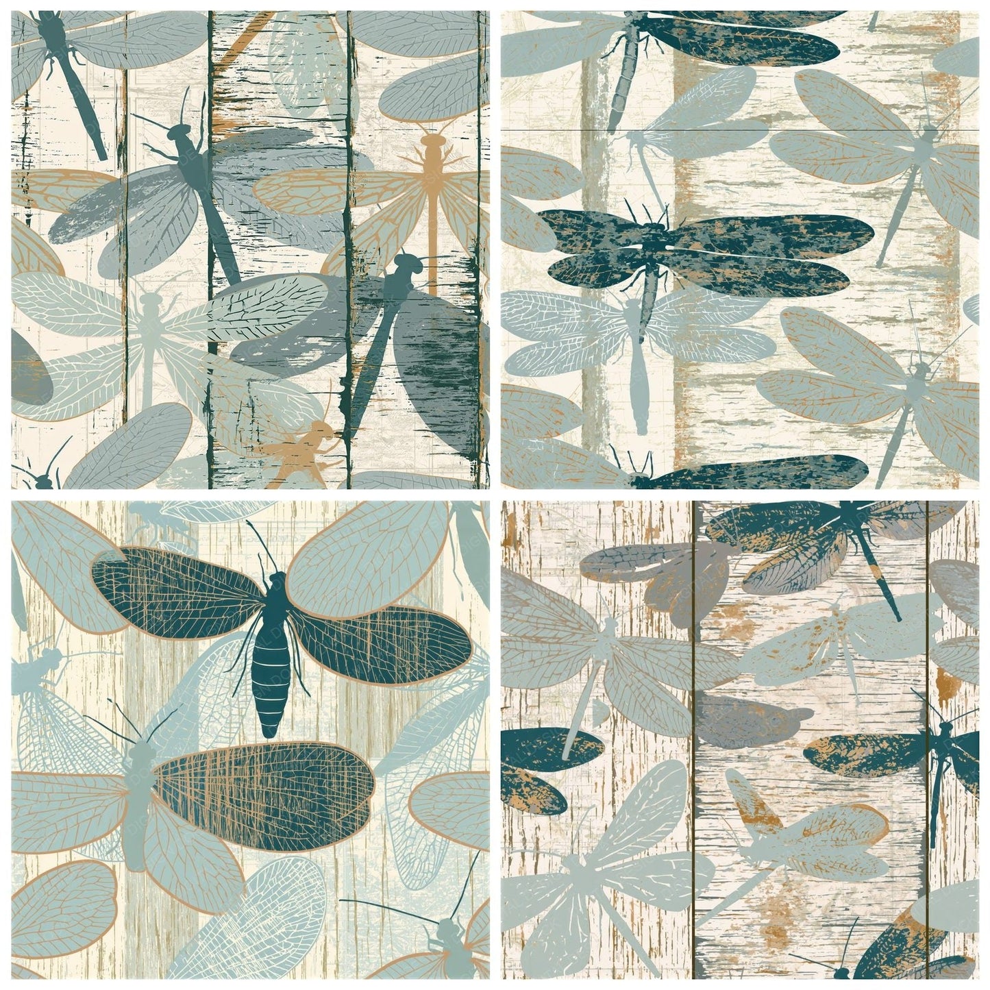 Woodcut Lacewings Sea Glass Seamless Digital Paper Pack (DDD014324)
