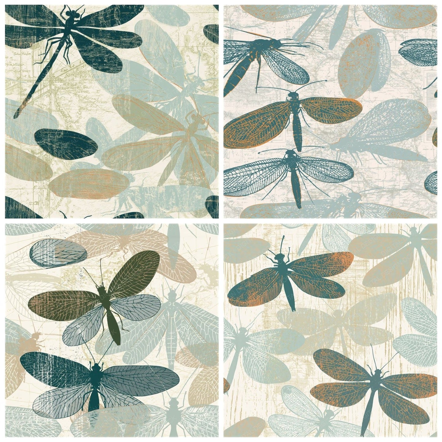Woodcut Lacewings Sea Glass Seamless Digital Paper Pack (DDD014324)