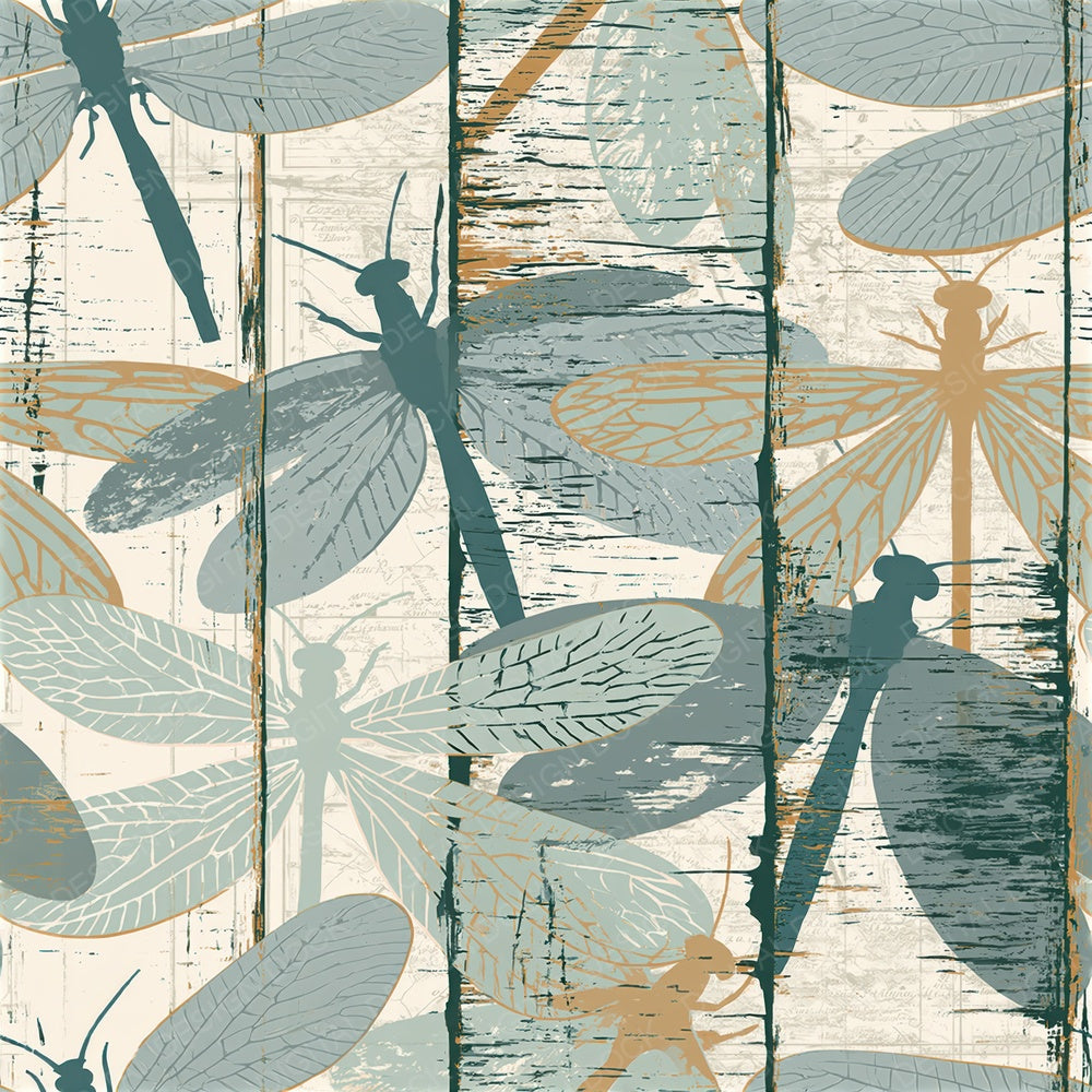 Woodcut Lacewings Sea Glass Seamless Digital Paper Pack (DDD014324)