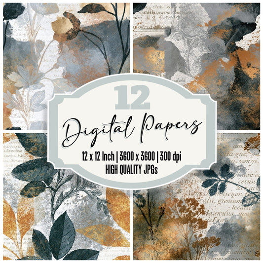 Antique Botanical Grey White Tonal Seamless Digital Paper Pack (DDD014325)