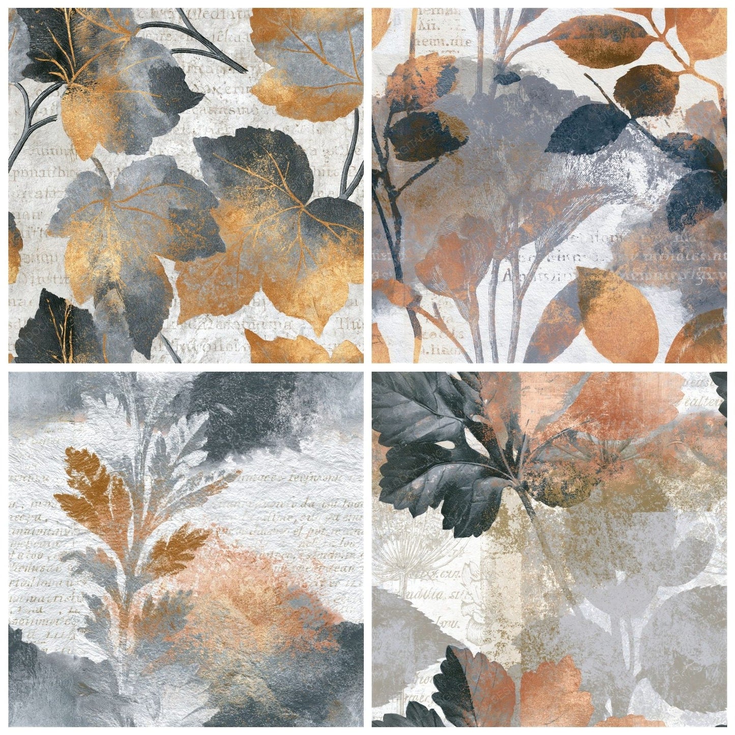 Antique Botanical Grey White Tonal Seamless Digital Paper Pack (DDD014325)