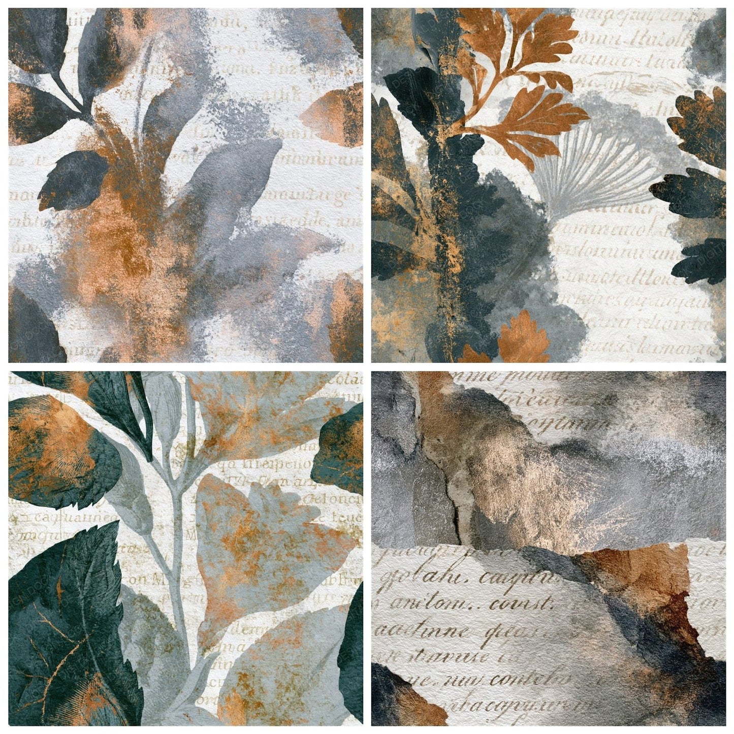 Antique Botanical Grey White Tonal Seamless Digital Paper Pack (DDD014325)
