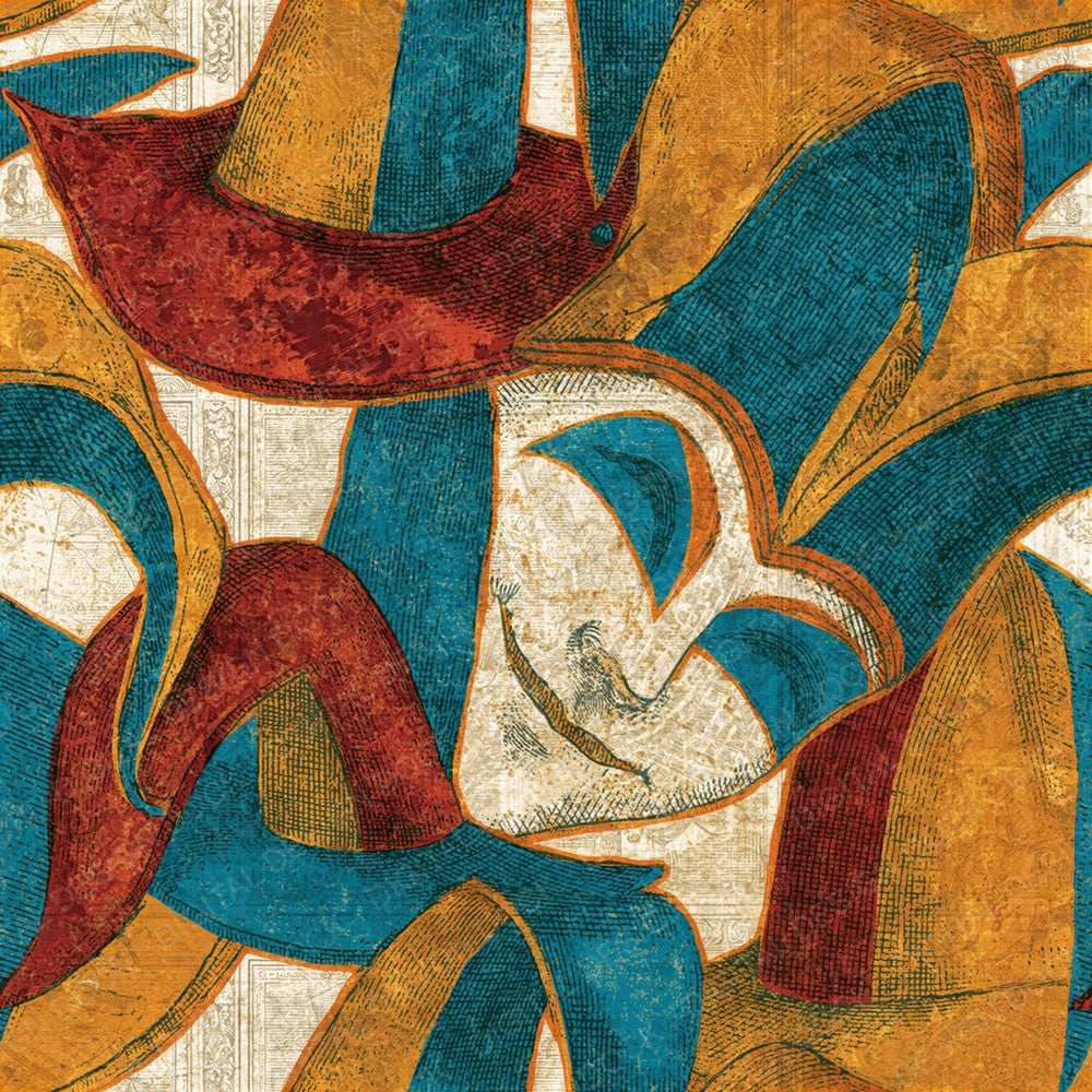 Antique Botanical Jester Hats Rust Mustard Seamless Digital Paper Pack (DDD014326)