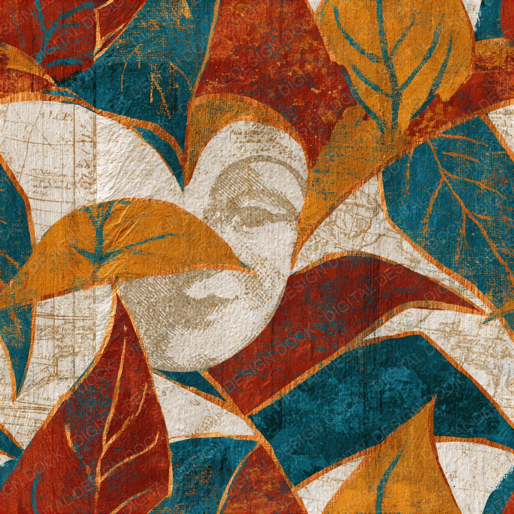 Antique Botanical Jester Hats Rust Mustard Seamless Digital Paper Pack (DDD014326)