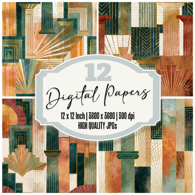 Art Deco Columns Apricot Pistachio Seamless Digital Paper Pack (DDD014327)