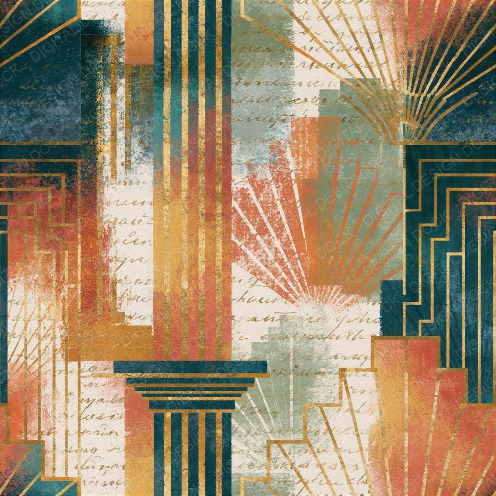 Art Deco Columns Apricot Pistachio Seamless Digital Paper Pack (DDD014327)