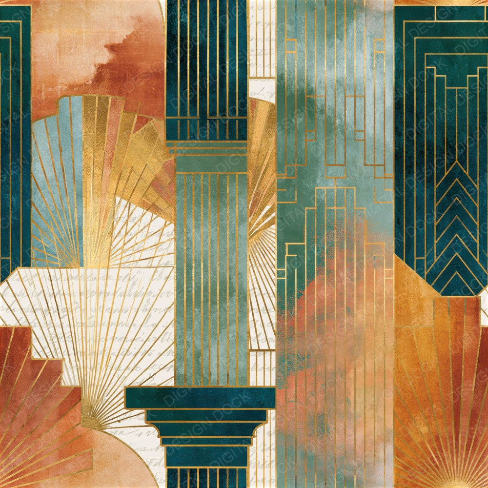 Art Deco Columns Apricot Pistachio Seamless Digital Paper Pack (DDD014327)