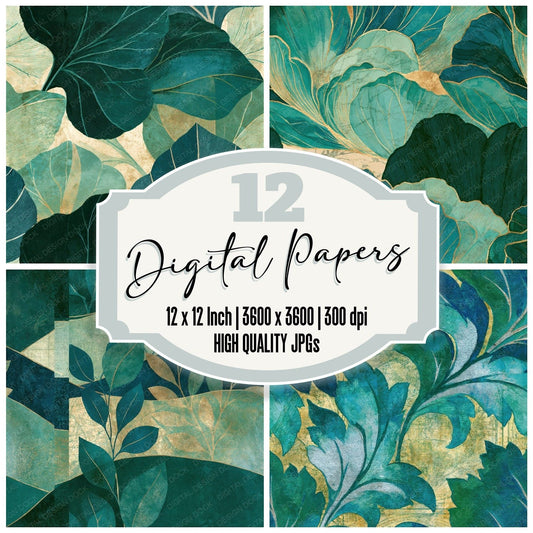 Botanical Mint Jade Emerald Tonal Seamless Digital Paper Pack (DDD014328)