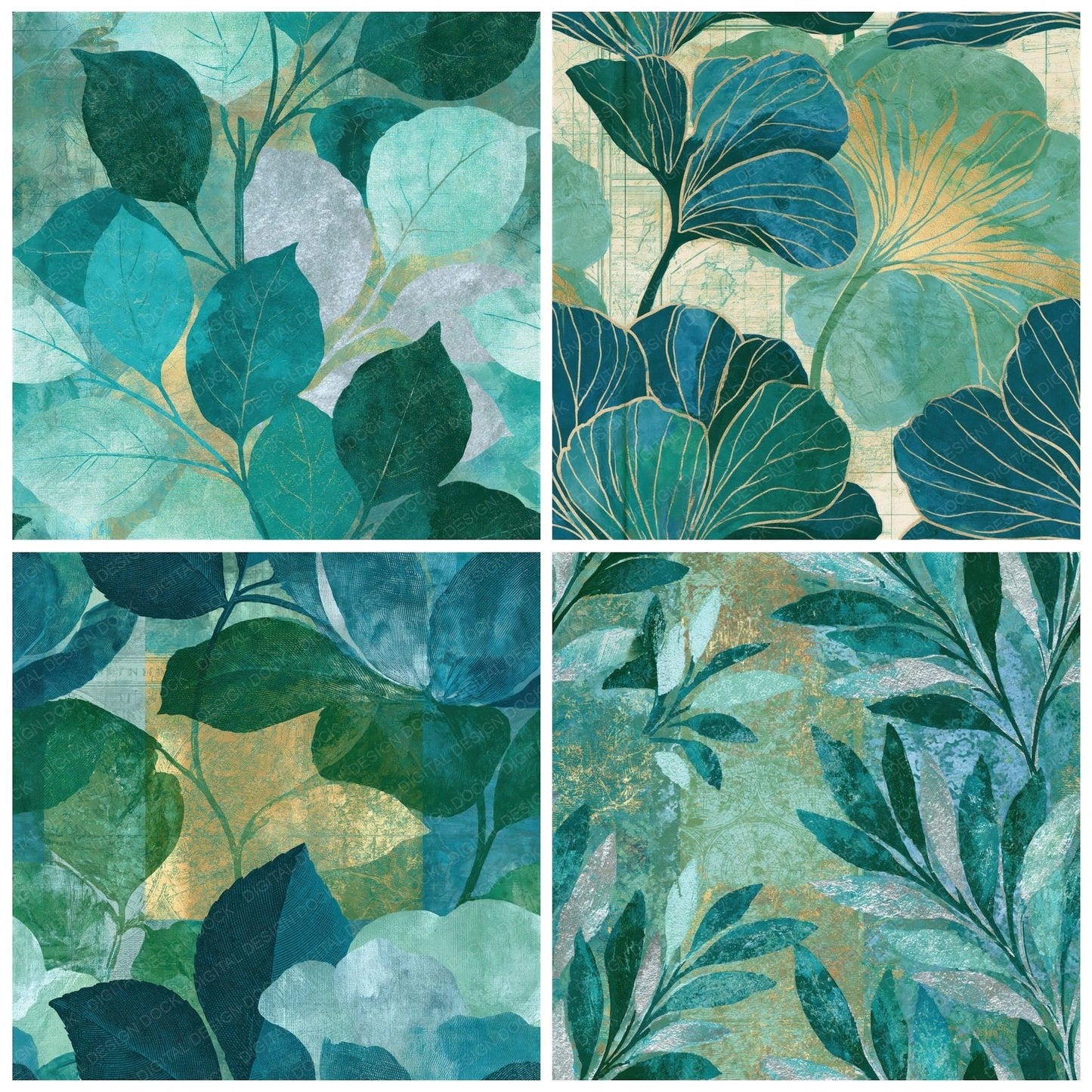 Botanical Mint Jade Emerald Tonal Seamless Digital Paper Pack (DDD014328)