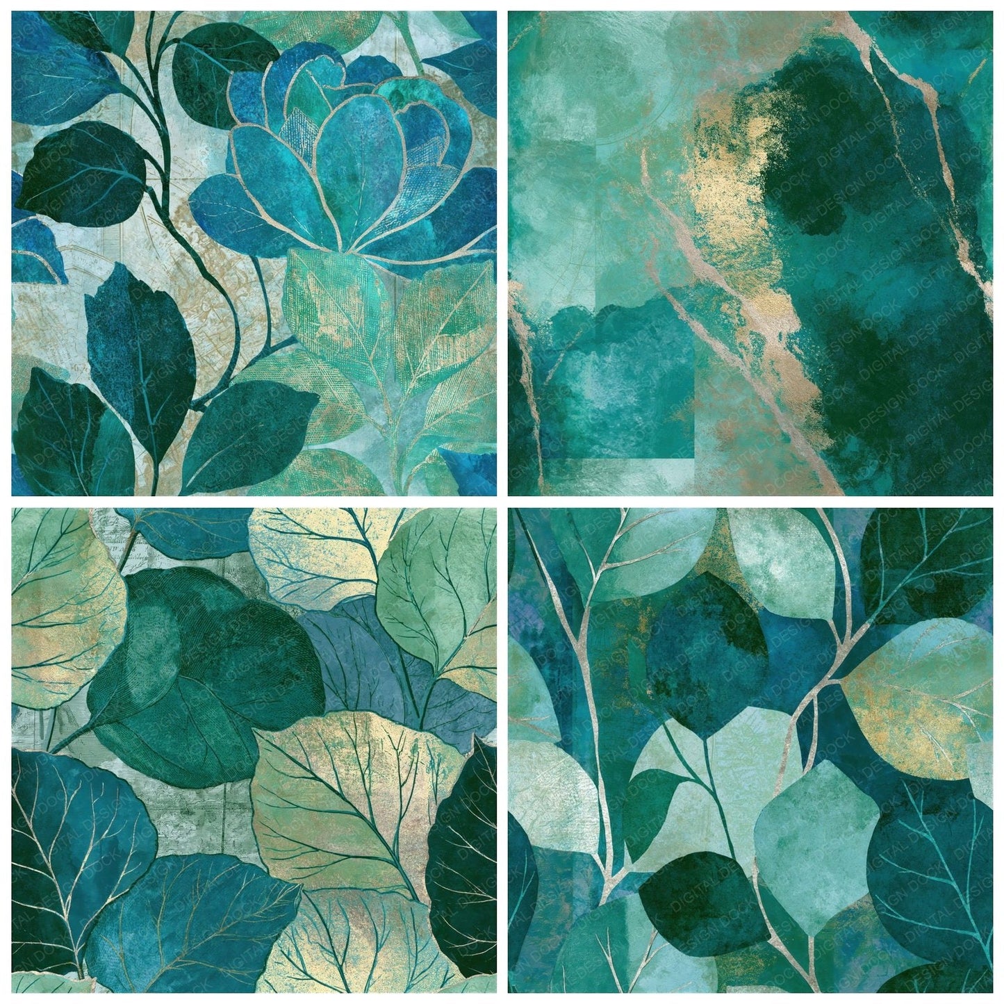Botanical Mint Jade Emerald Tonal Seamless Digital Paper Pack (DDD014328)