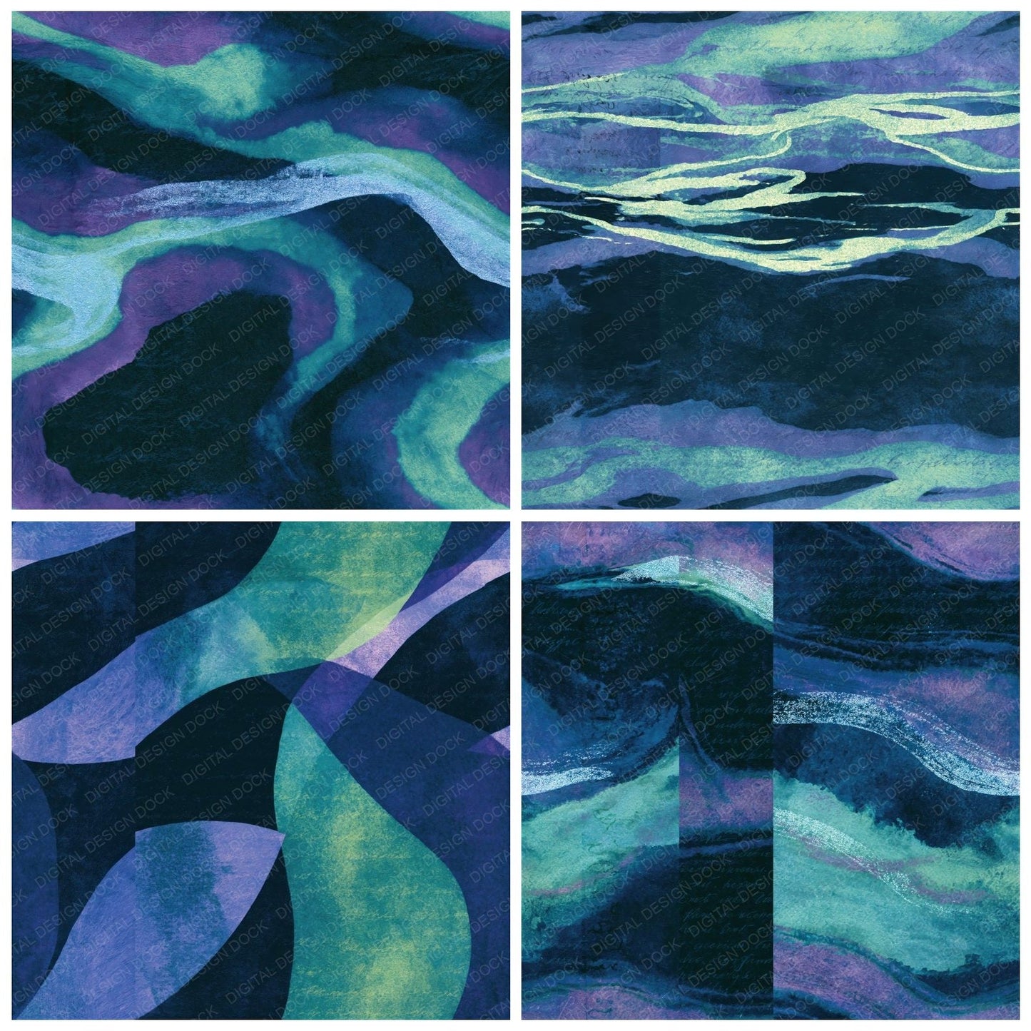 Cyanotype Aurora Lilac Midnight Seamless Digital Paper Pack (DDD014329)