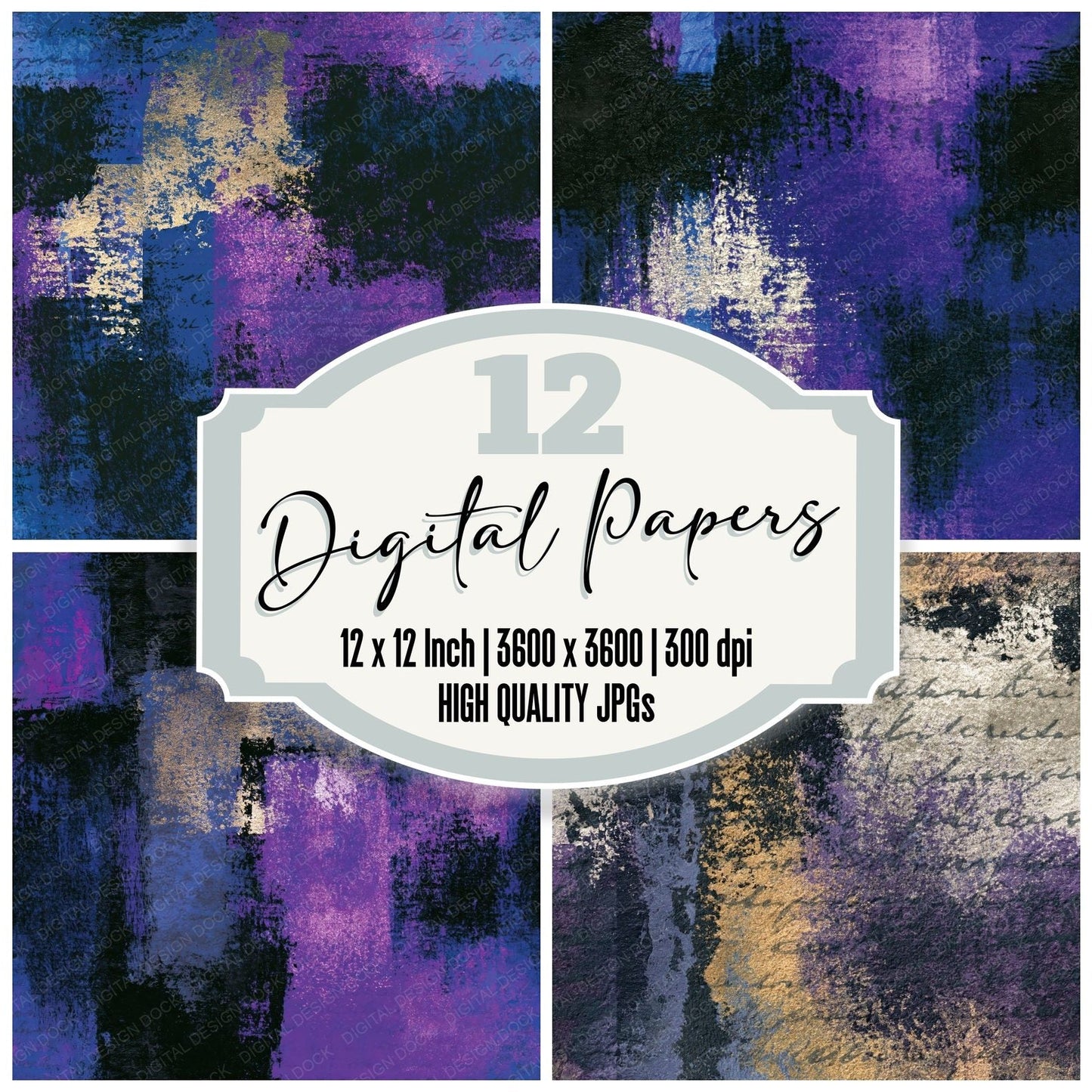 Drypoint Purple Charcoal Tonal Seamless Digital Paper Pack (DDD014330)