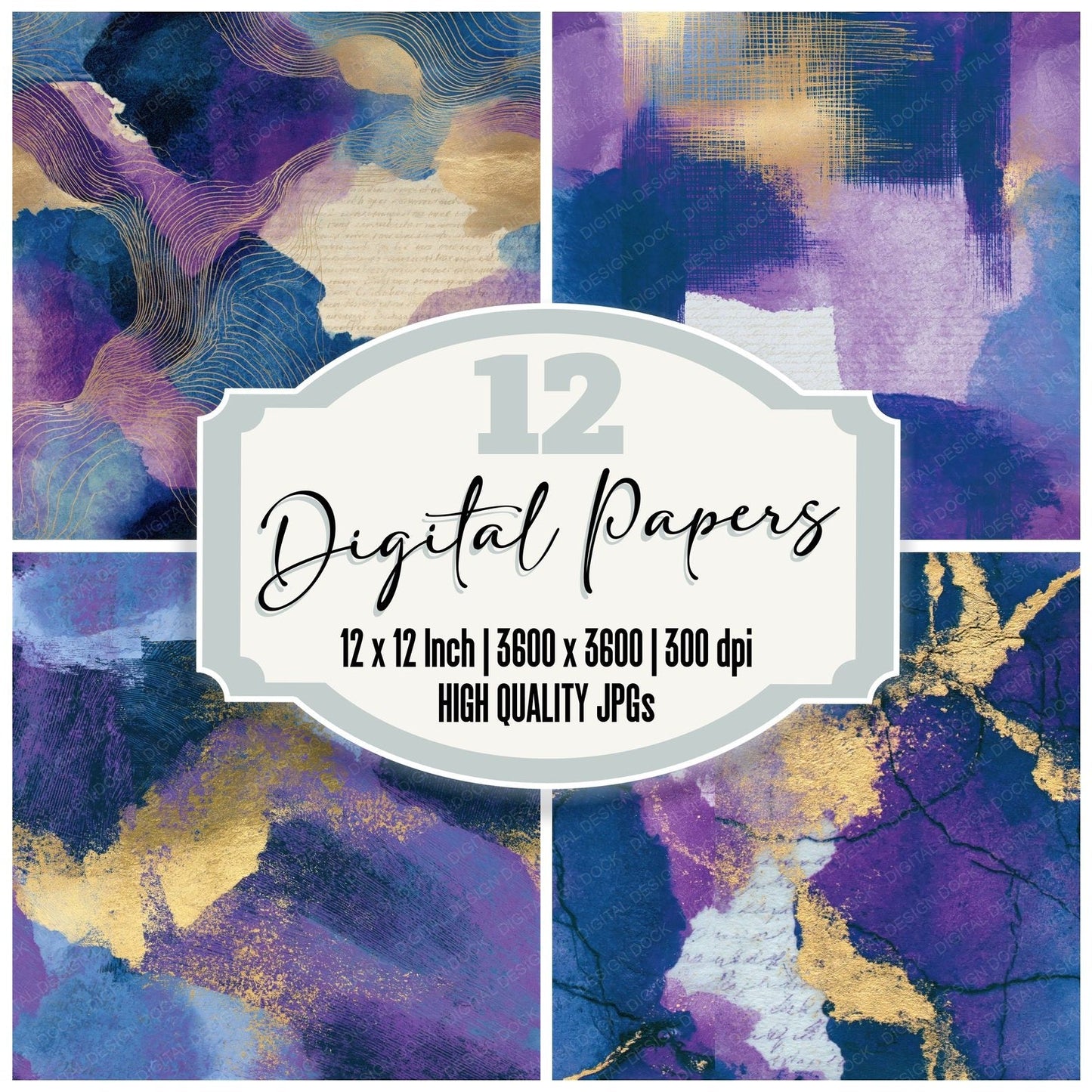 Etching Amethyst Indigo Tonal Seamless Digital Paper Pack (DDD014332)