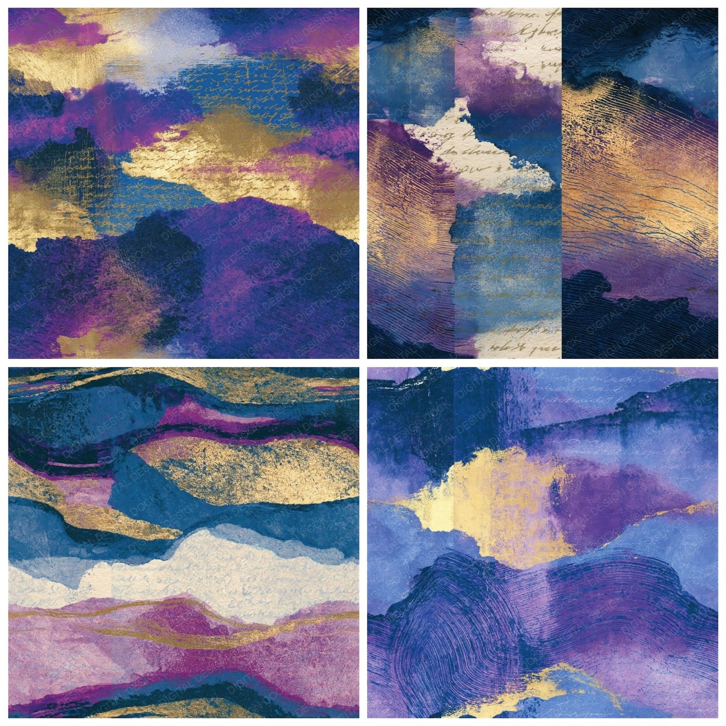 Etching Amethyst Indigo Tonal Seamless Digital Paper Pack (DDD014332)