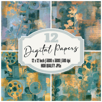 Impressionist Film Projectors Sea Glass Gold Seamless Digital Paper Pack (DDD014334)