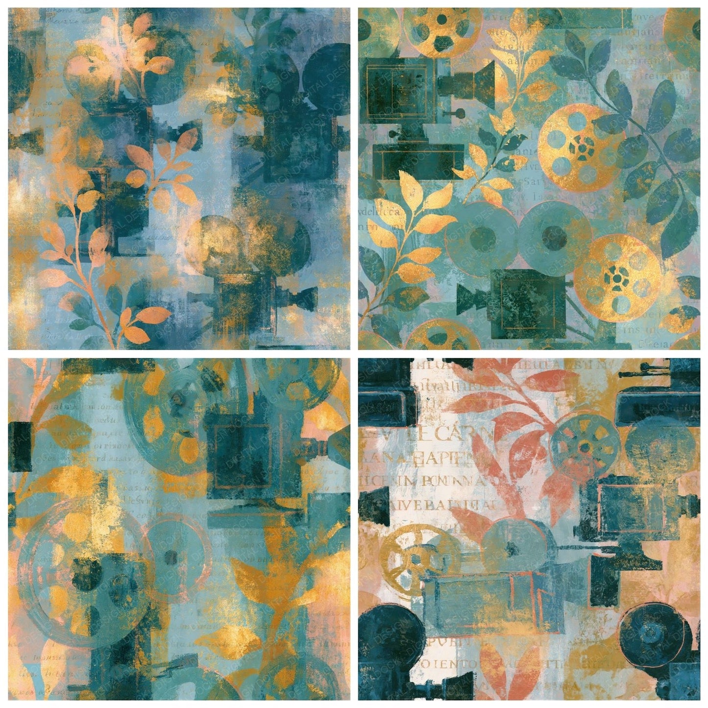Impressionist Film Projectors Sea Glass Gold Seamless Digital Paper Pack (DDD014334)
