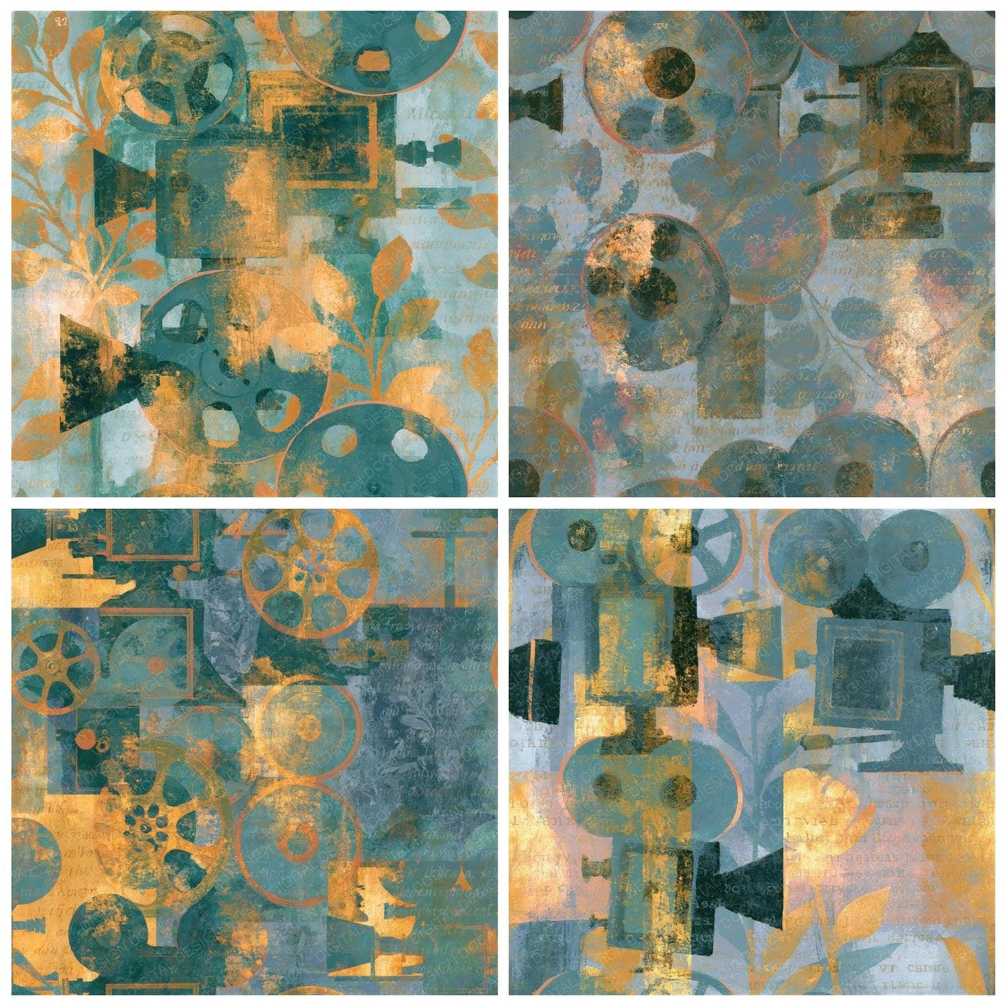 Impressionist Film Projectors Sea Glass Gold Seamless Digital Paper Pack (DDD014334)