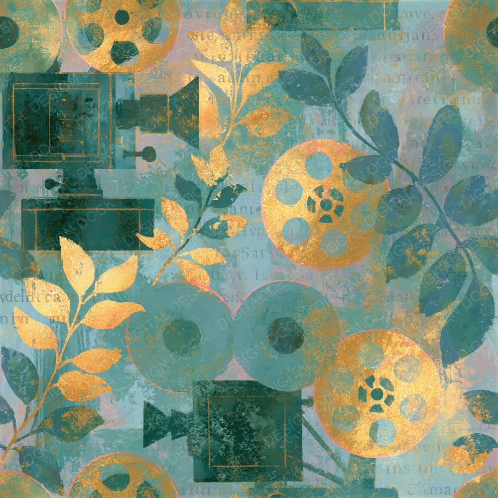 Impressionist Film Projectors Sea Glass Gold Seamless Digital Paper Pack (DDD014334)