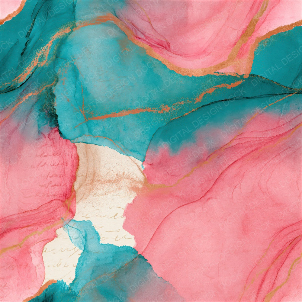 Ink Wash Bubblegum Turquoise Abstract Seamless Digital Paper Pack (DDD014336)