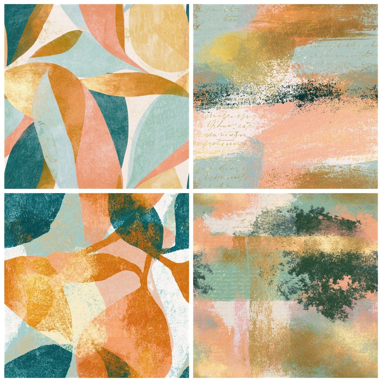 Linocut Peach Mint Butter Abstract Seamless Digital Paper Pack (DDD014339)