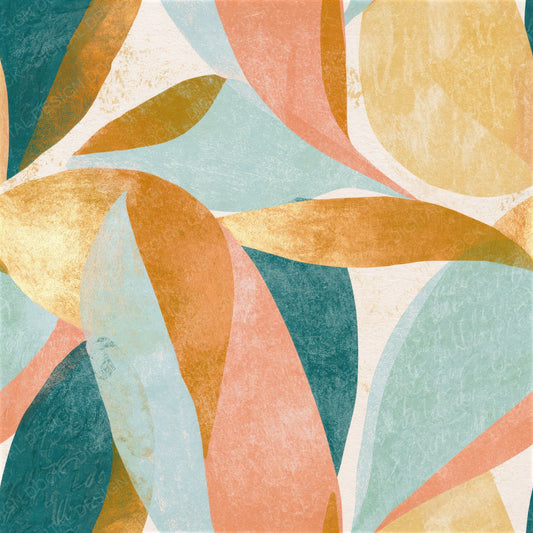 Linocut Peach Mint Butter Abstract Seamless Digital Paper Pack (DDD014339)