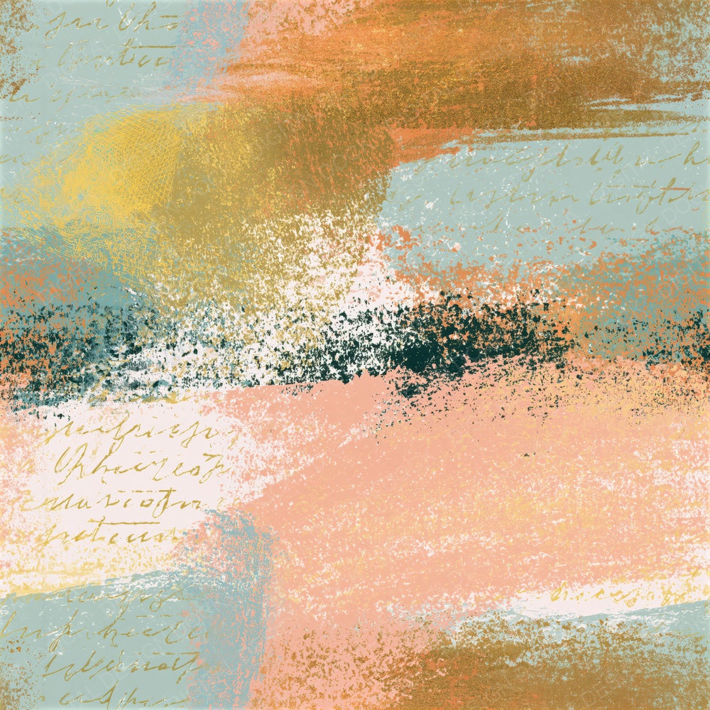 Linocut Peach Mint Butter Abstract Seamless Digital Paper Pack (DDD014339)