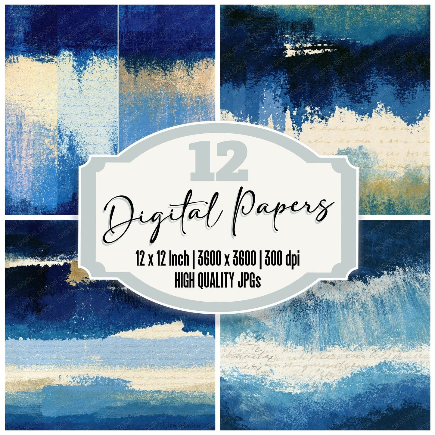 Linocut Sky Navy Bone Tonal Seamless Digital Paper Pack (DDD014340)