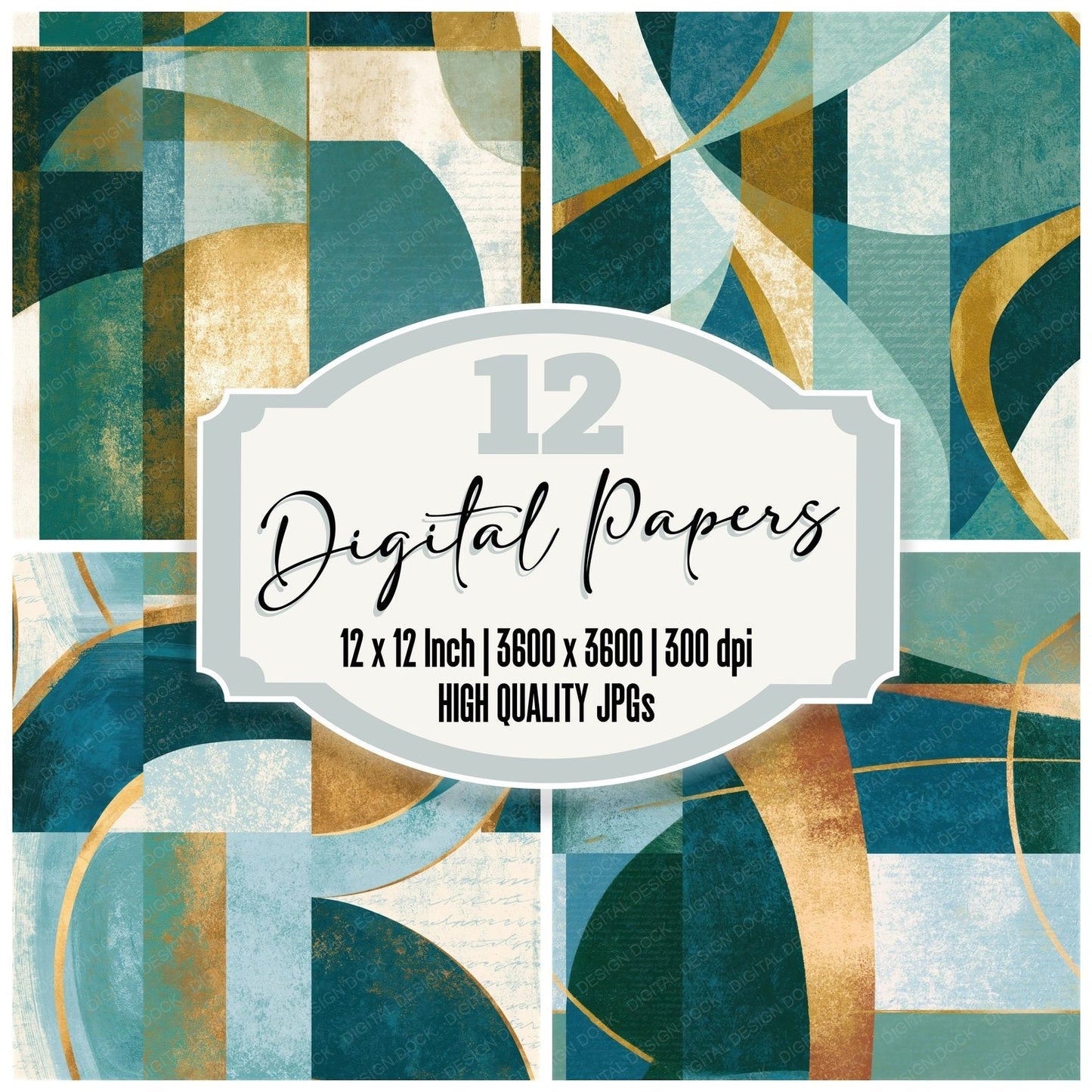 Mid-Century Modern Forest Bronze Charcoal Seamless Digital Paper Pack (DDD014341)
