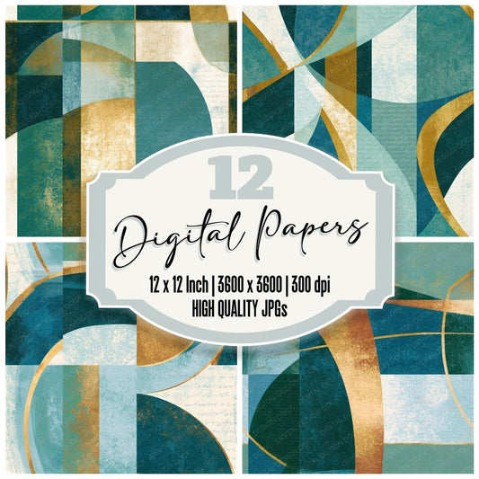 Mid-Century Modern Forest Bronze Charcoal Seamless Digital Paper Pack (DDD014341)