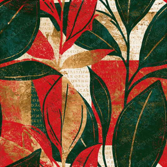 Pop Art Forest Green Crimson Abstract Seamless Digital Paper Pack (DDD014342)
