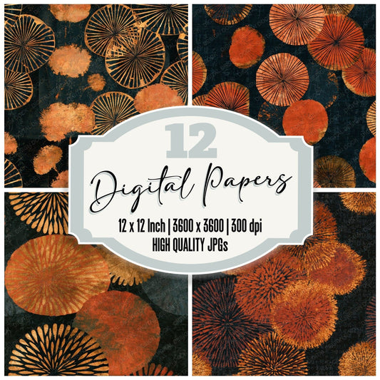 Scratchboard Puffballs Copper Orange Seamless Digital Paper Pack (DDD014343)