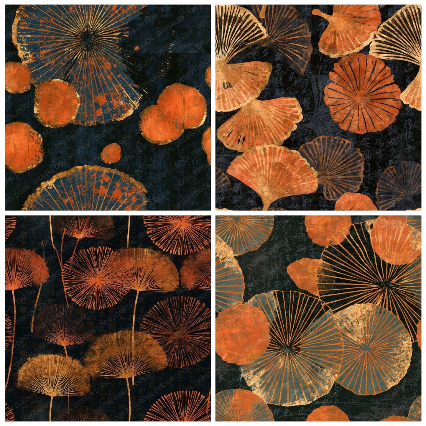 Scratchboard Puffballs Copper Orange Seamless Digital Paper Pack (DDD014343)
