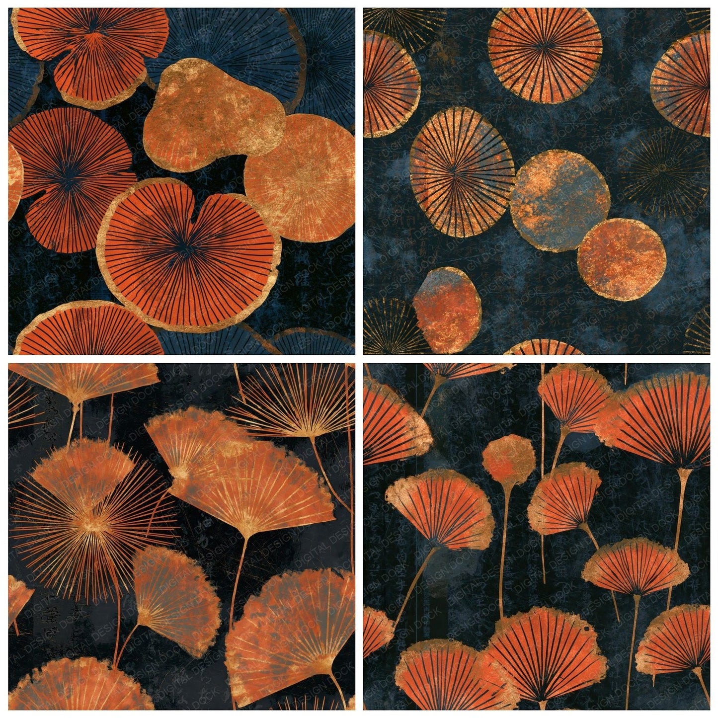 Scratchboard Puffballs Copper Orange Seamless Digital Paper Pack (DDD014343)