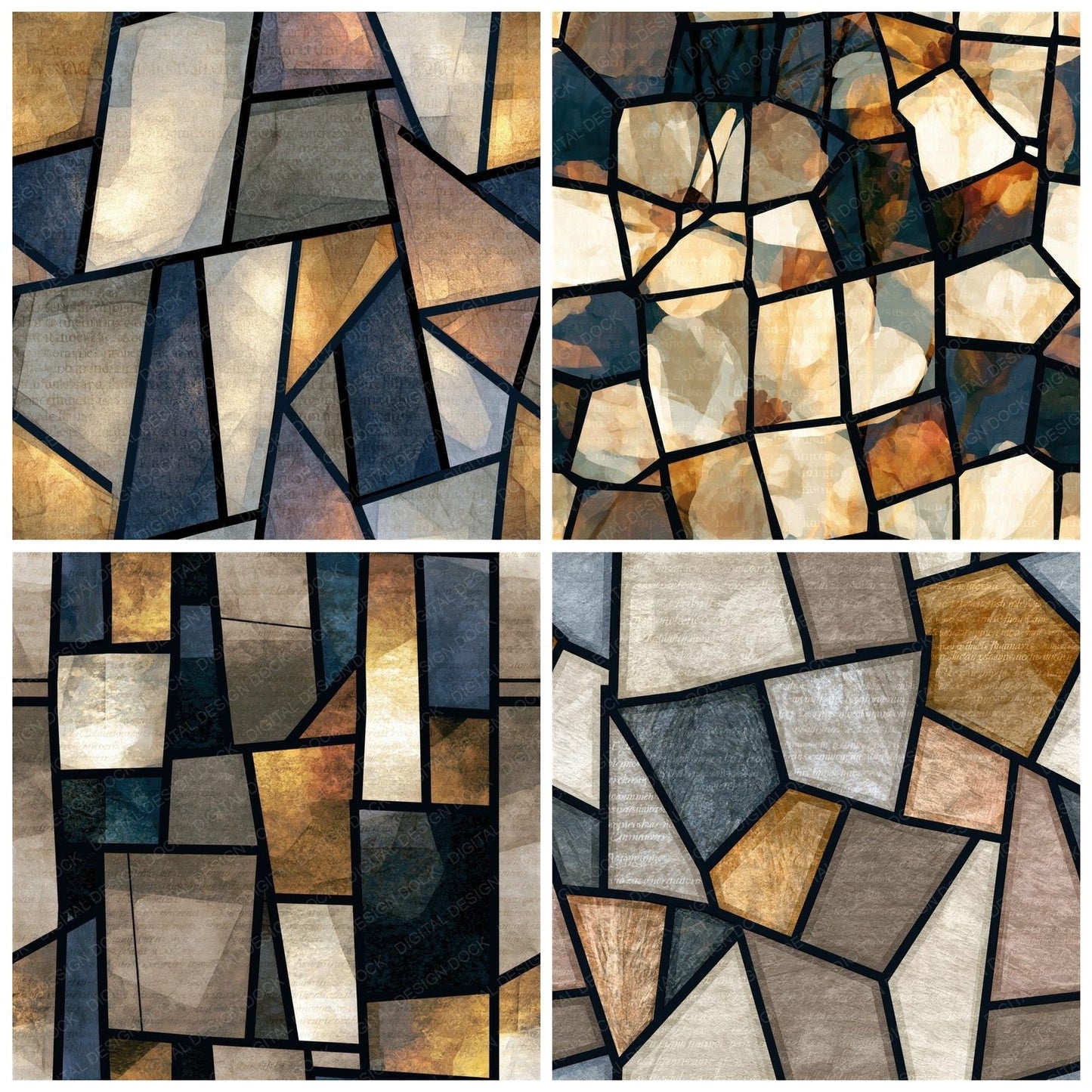 Stained Glass Bone Stone Taupe Abstract Seamless Digital Paper Pack (DDD014344)
