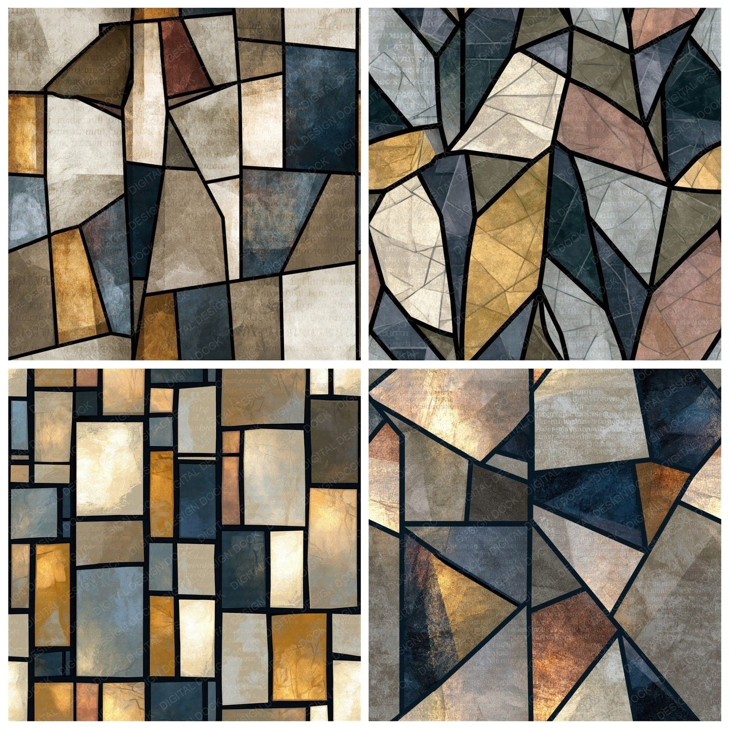 Stained Glass Bone Stone Taupe Abstract Seamless Digital Paper Pack (DDD014344)