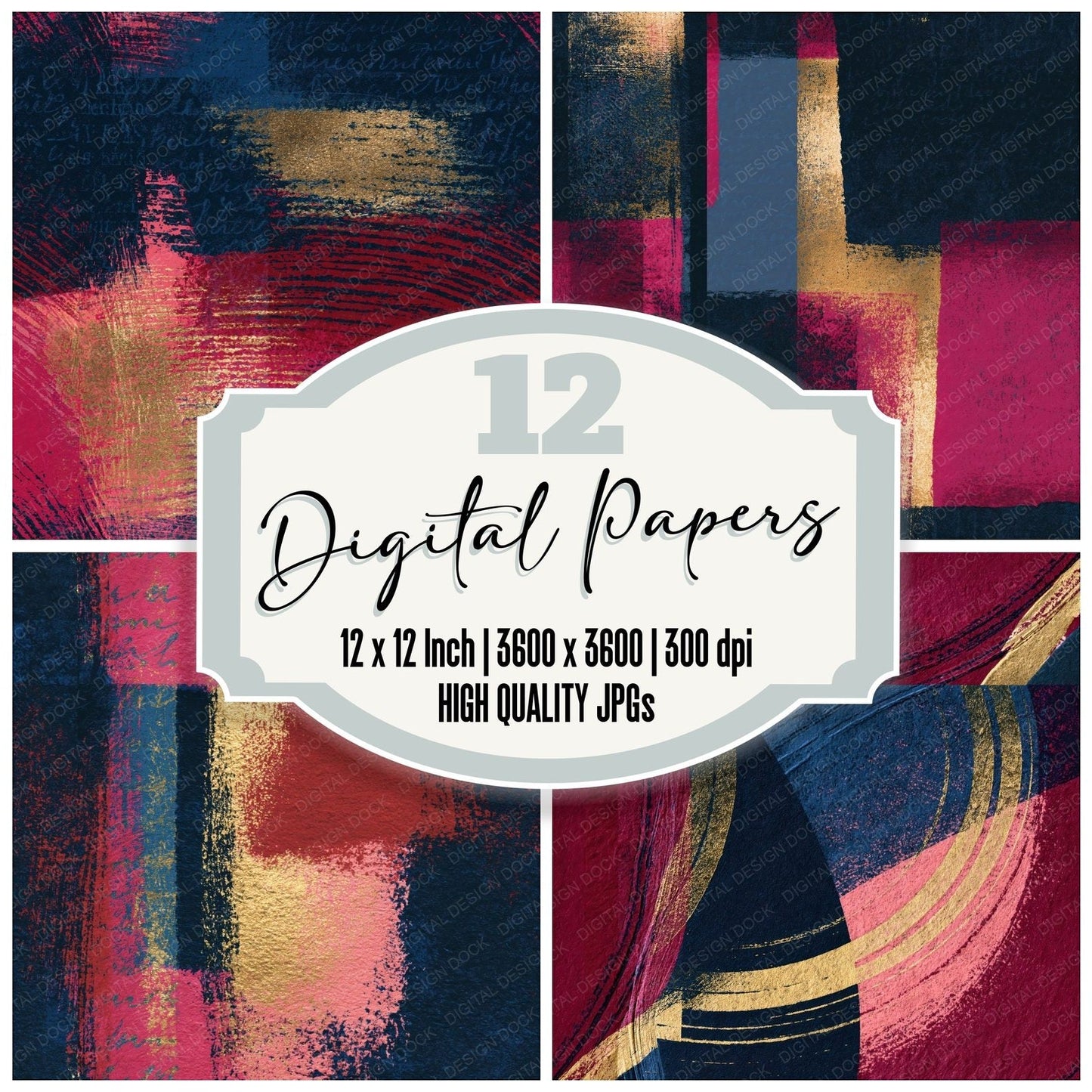 Letterpress Rose Wine Navy Tonal Seamless Digital Paper Pack (DDD014346)