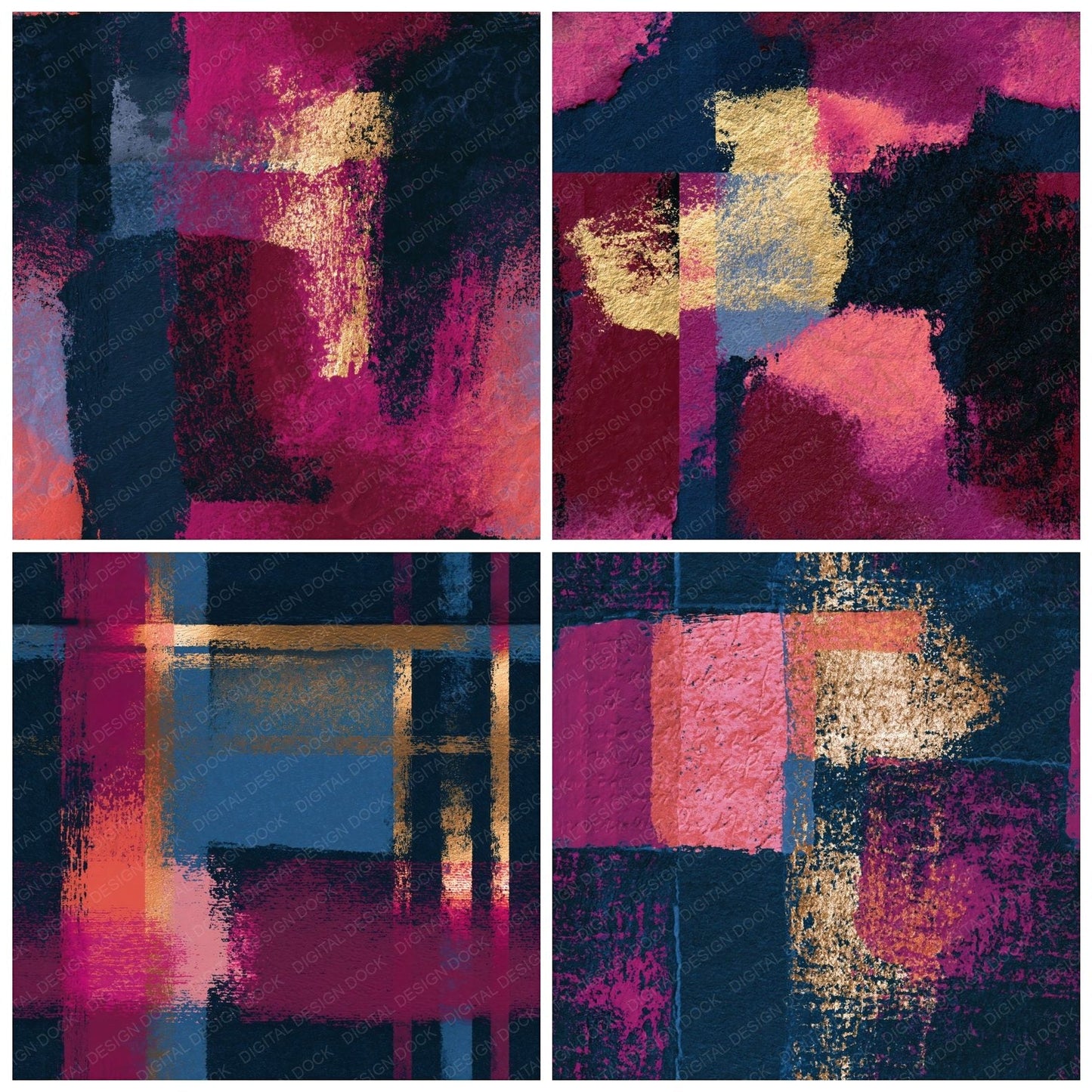 Letterpress Rose Wine Navy Tonal Seamless Digital Paper Pack (DDD014346)