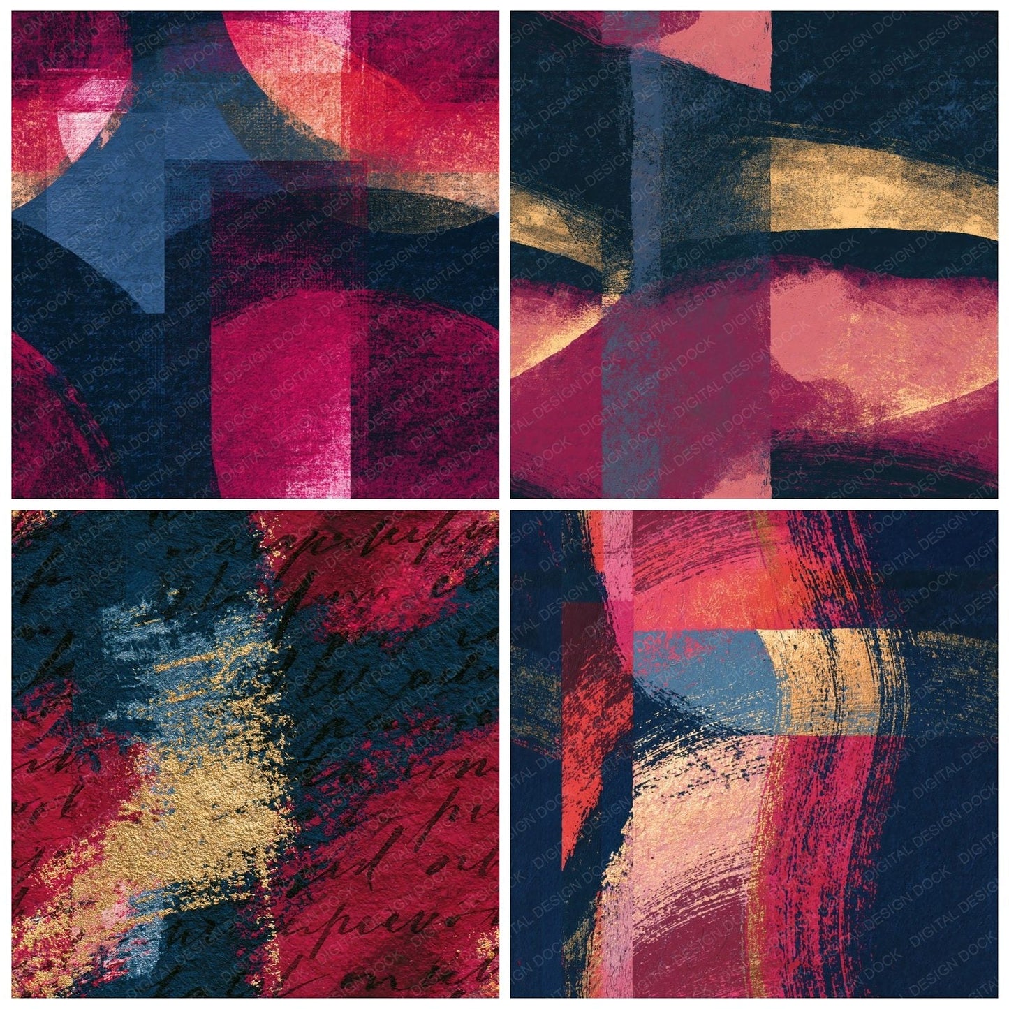 Letterpress Rose Wine Navy Tonal Seamless Digital Paper Pack (DDD014346)