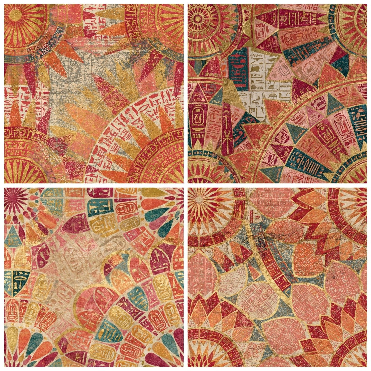 Mandala Egyptian Hieroglyphs Coral Gold Seamless Digital Paper Pack (DDD014348)