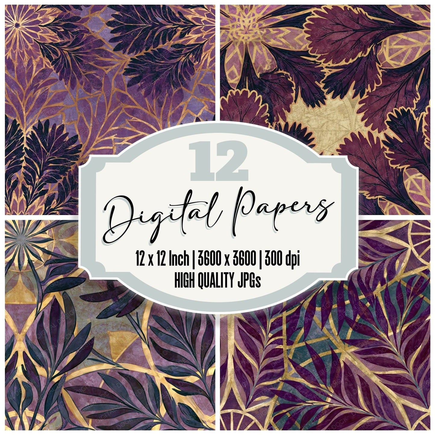 Mandala Kelp Forest Mauve Gold Seamless Digital Paper Pack (DDD014349)