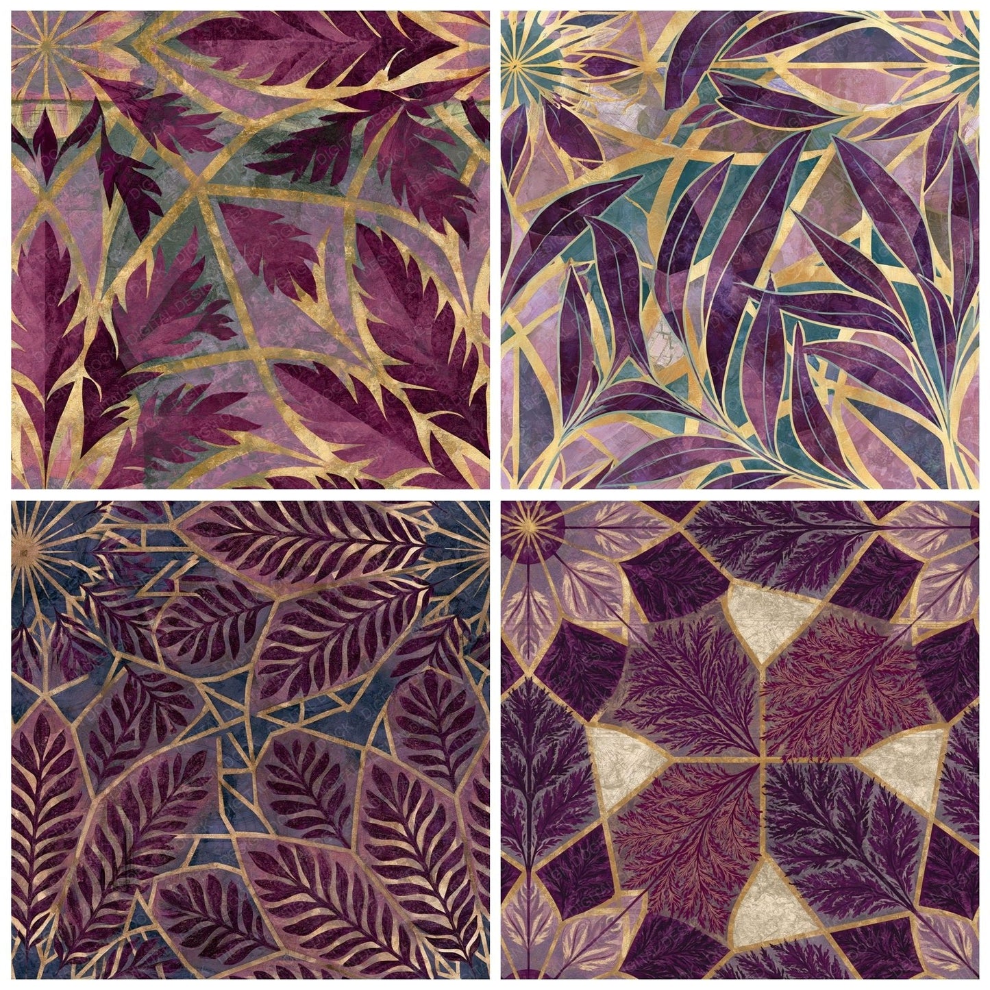 Mandala Kelp Forest Mauve Gold Seamless Digital Paper Pack (DDD014349)