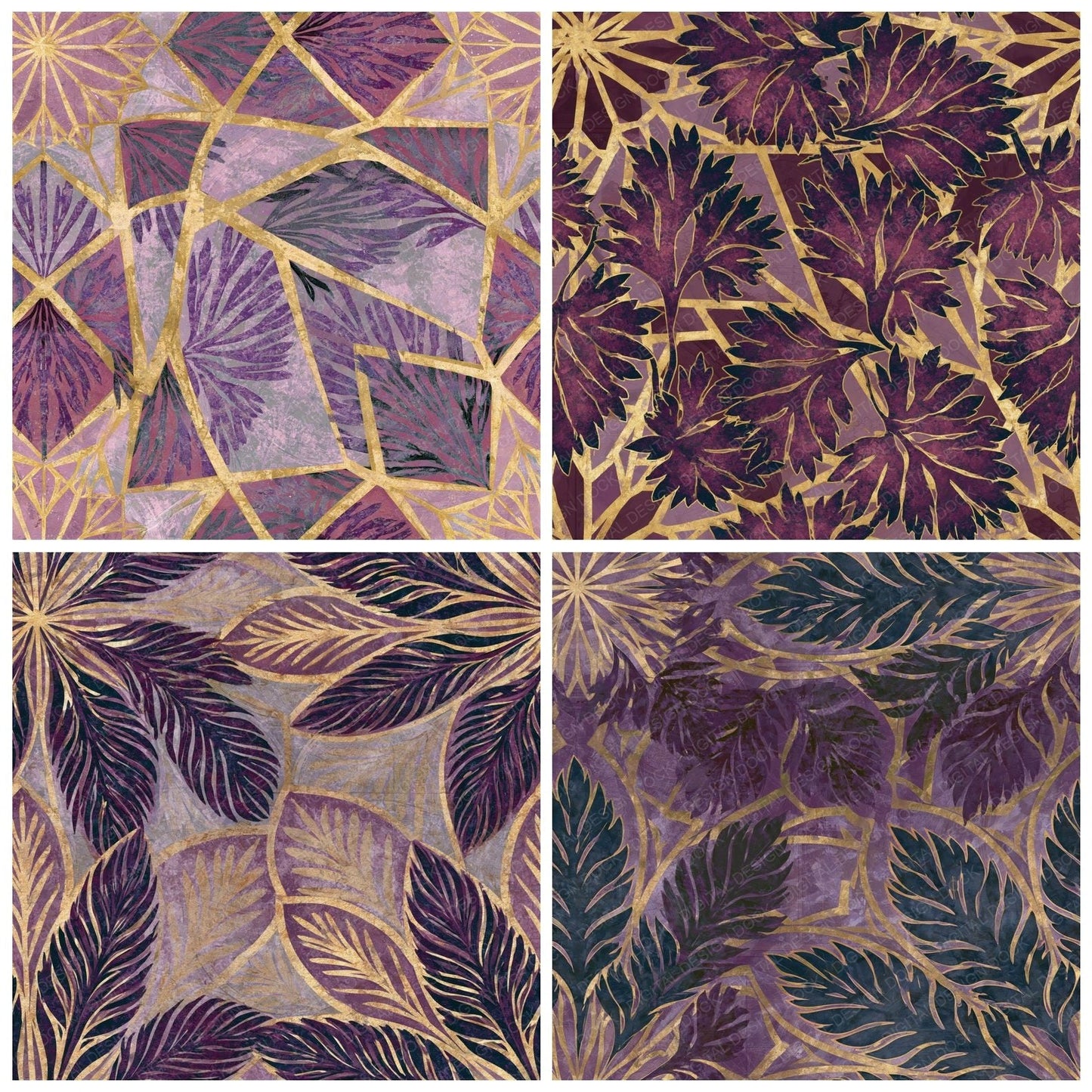 Mandala Kelp Forest Mauve Gold Seamless Digital Paper Pack (DDD014349)