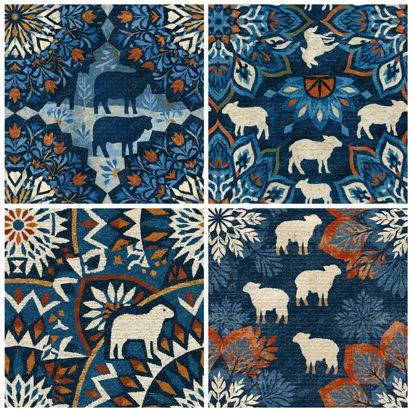 Mandala Lamb Navy Chalk Seamless Digital Paper Pack (DDD014350)