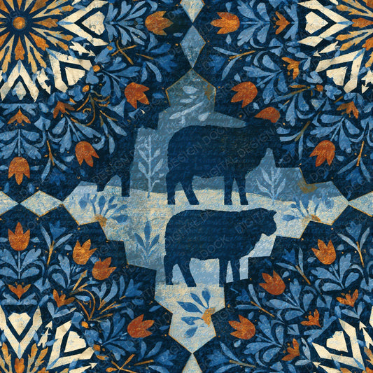 Mandala Lamb Navy Chalk Seamless Digital Paper Pack (DDD014350)
